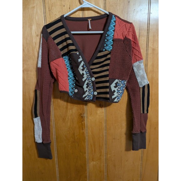 Free People Cropped Patchwork Cardigan Size S - Picture 8 of 15